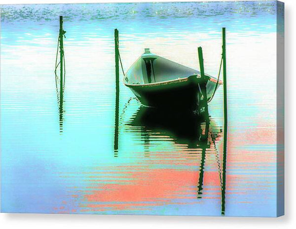 a boat in the water with poles sticking out of it