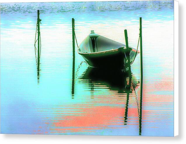 a boat sitting in the middle of a body of water