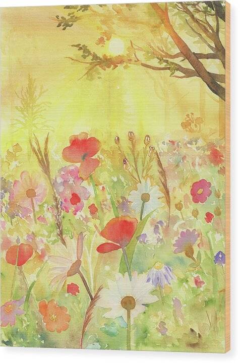 Sunlit Wildflowers 1 - Wood Print 1ArtCollection