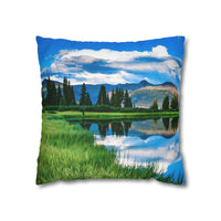 'Mountain Lake Reflections' - Spun Polyester Square Pillow Case Home Decor 1ArtCollection