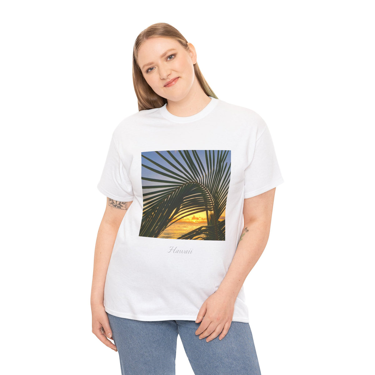 Sunset Palm Arc - Unisex Heavy Cotton Tee