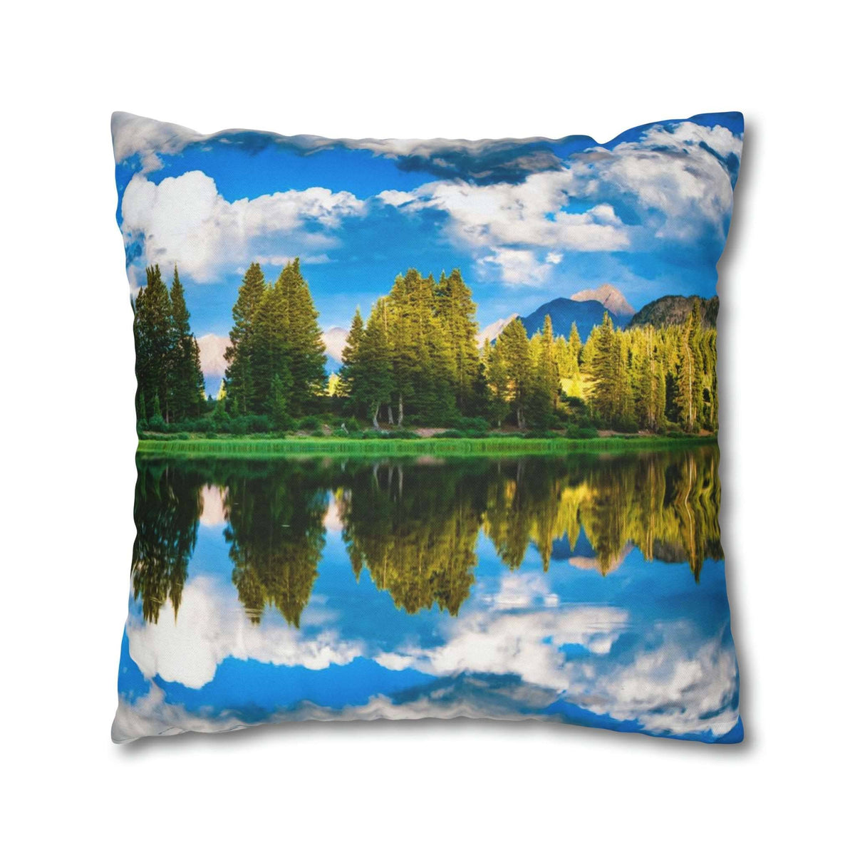 'Mountain Lake Reflections' - Spun Polyester Square Pillow Case Home Decor 1ArtCollection