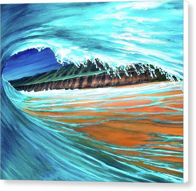 a painting of a wave crashing over a beach