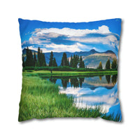 'Mountain Lake Reflections' - Spun Polyester Square Pillow Case Home Decor 1ArtCollection