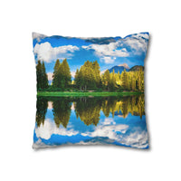 'Mountain Lake Reflections' - Spun Polyester Square Pillow Case Home Decor 1ArtCollection