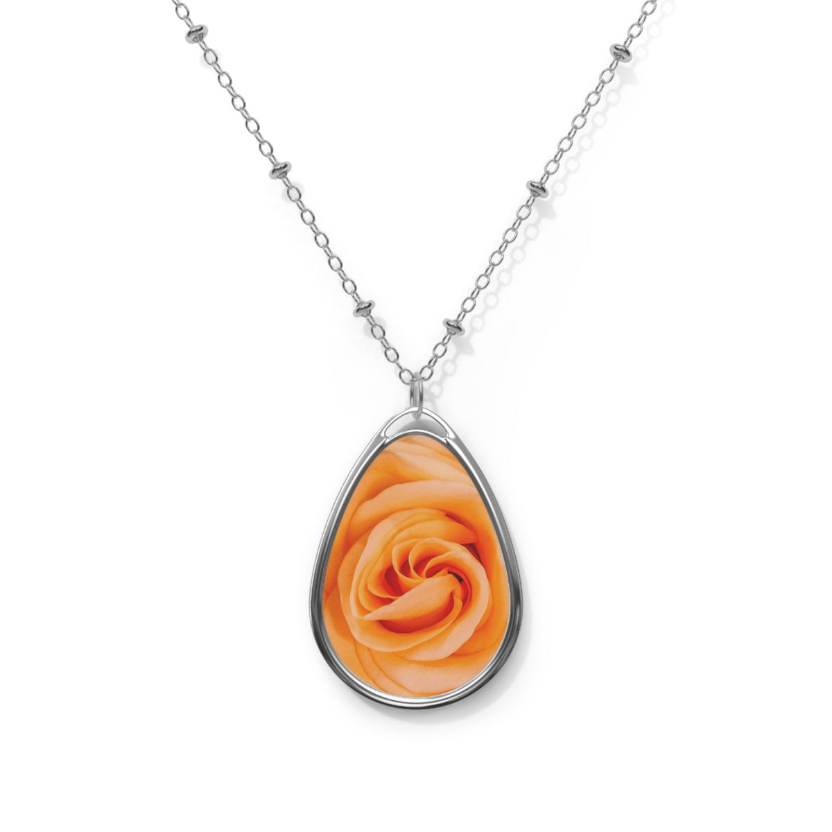 Orange Rose Heart - Oval Necklace Accessories 1ArtCollection