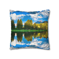 'Mountain Lake Reflections' - Spun Polyester Square Pillow Case Home Decor 1ArtCollection