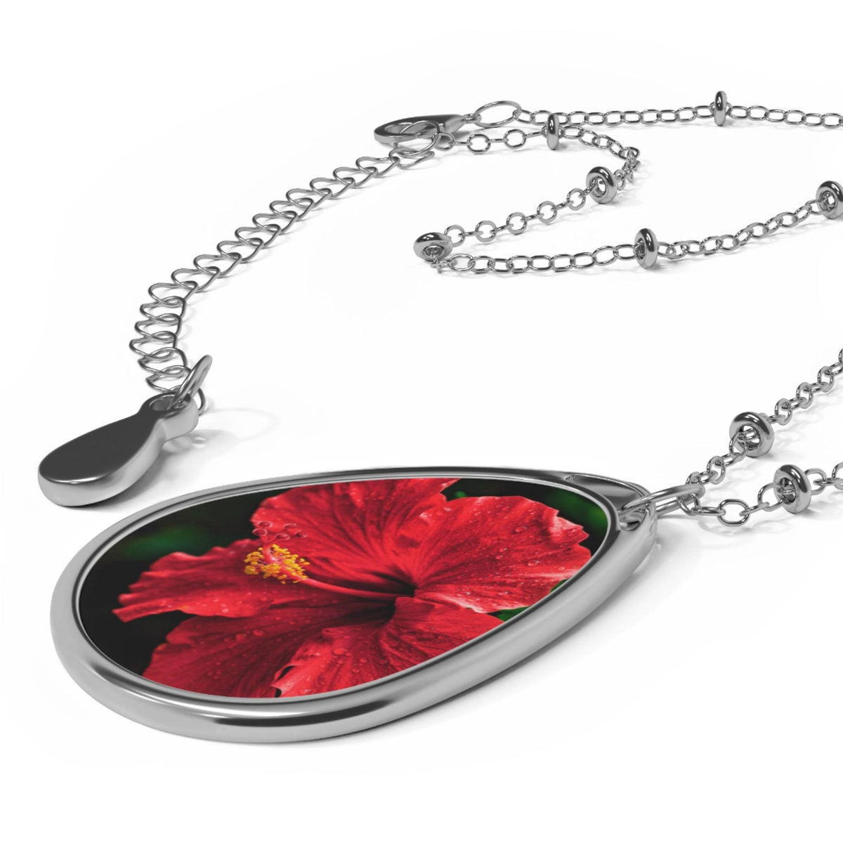 Red Hibiscus - Oval Necklace Accessories 1ArtCollection