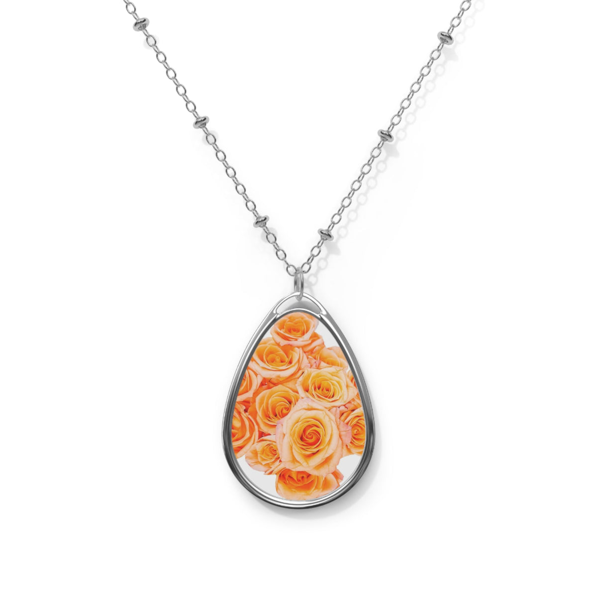 Orange Rose Bouquet - Oval Necklace Accessories 1ArtCollection