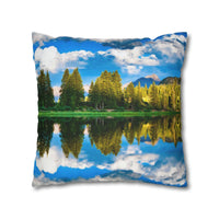 'Mountain Lake Reflections' - Spun Polyester Square Pillow Case Home Decor 1ArtCollection