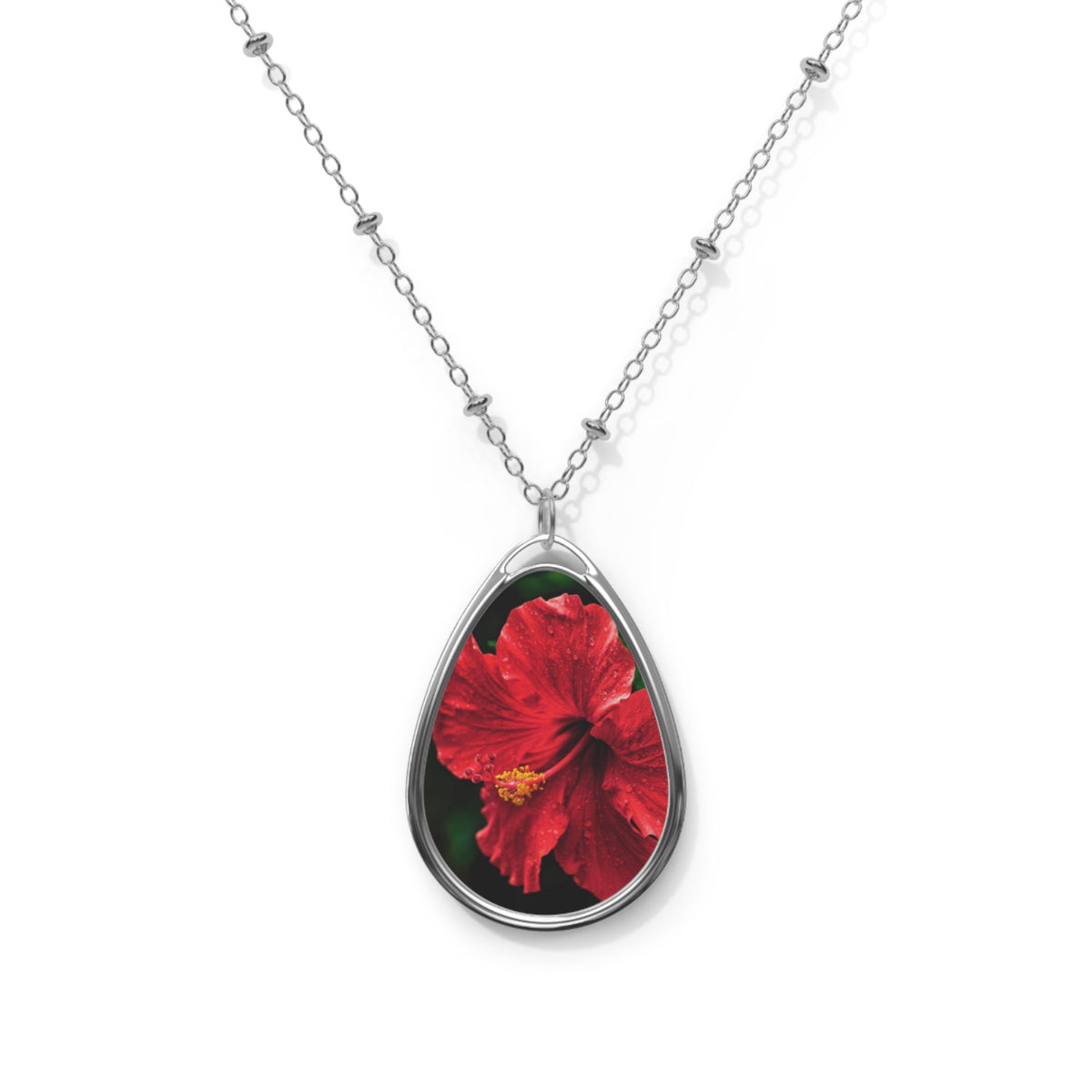 Red Hibiscus - Oval Necklace Accessories 1ArtCollection