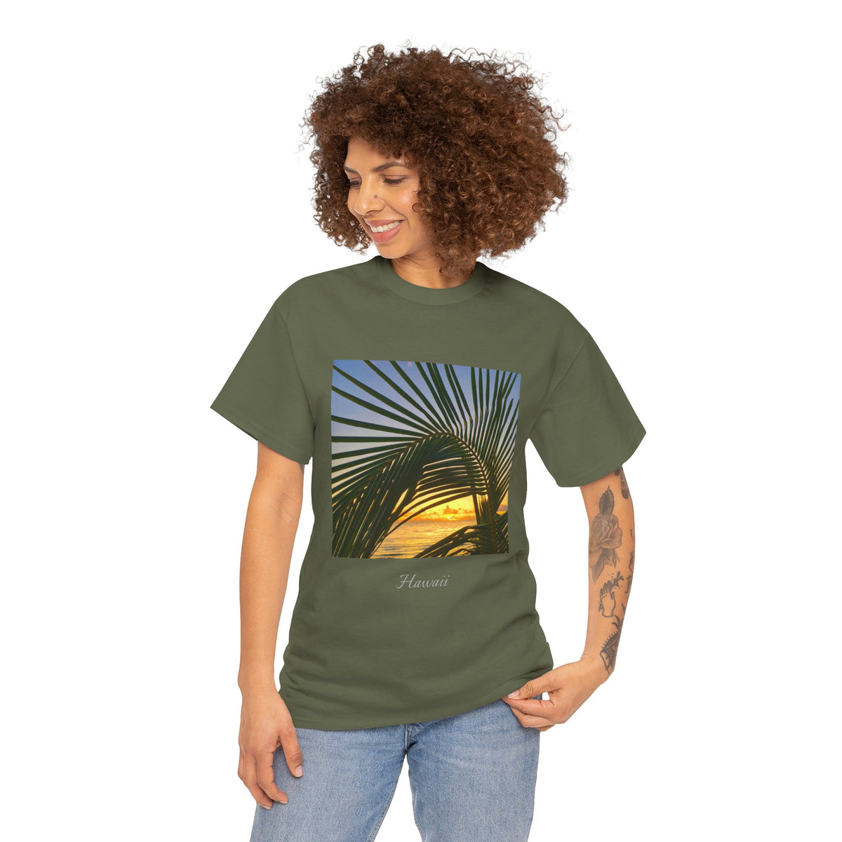 Sunset Palm Arc - Unisex Heavy Cotton Tee