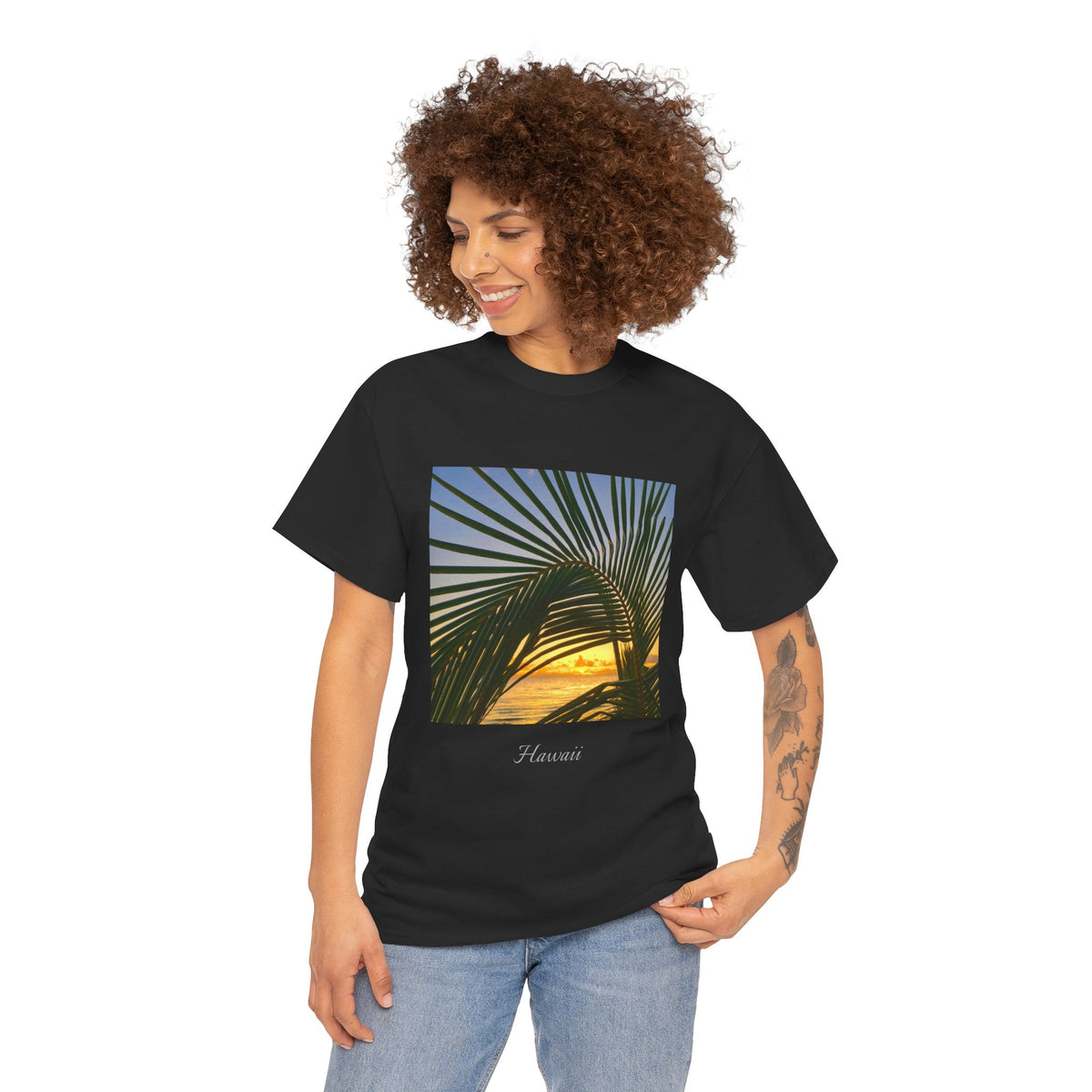 Sunset Palm Arc - Unisex Heavy Cotton Tee