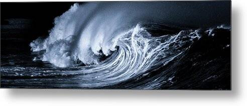 Angry Sea Panorama - BW - Metal Print