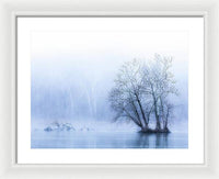 Blue Winter Fog on the River - Framed Print