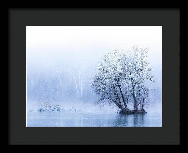 Blue Winter Fog on the River - Framed Print