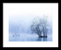 Blue Winter Fog on the River - Framed Print