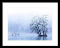 Blue Winter Fog on the River - Framed Print