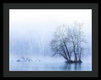 Blue Winter Fog on the River - Framed Print