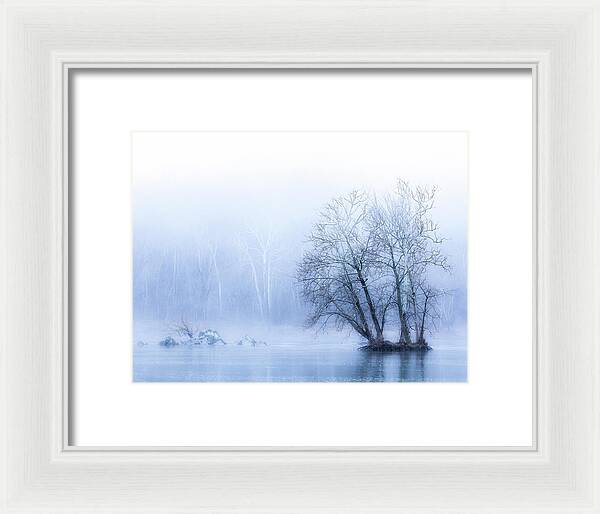 Blue Winter Fog on the River - Framed Print