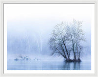 Blue Winter Fog on the River - Framed Print