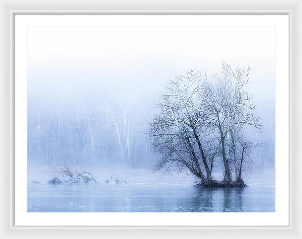 Blue Winter Fog on the River - Framed Print