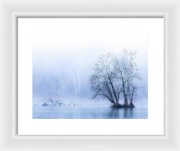 Blue Winter Fog on the River - Framed Print