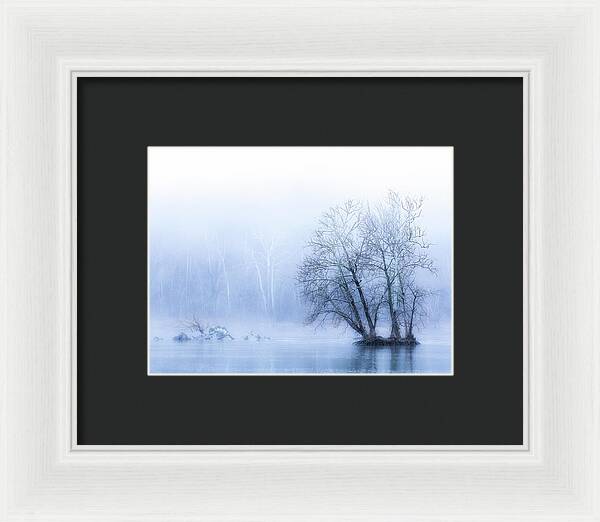 Blue Winter Fog on the River - Framed Print