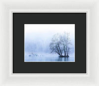 Blue Winter Fog on the River - Framed Print