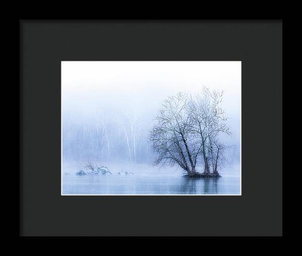 Blue Winter Fog on the River - Framed Print