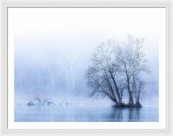 Blue Winter Fog on the River - Framed Print