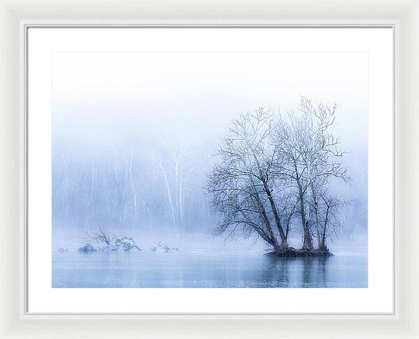 Blue Winter Fog on the River - Framed Print