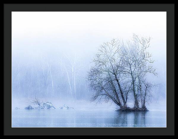 Blue Winter Fog on the River - Framed Print