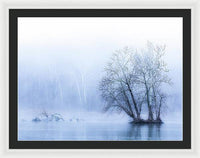 Blue Winter Fog on the River - Framed Print