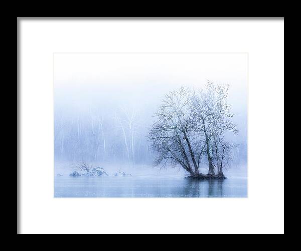 Blue Winter Fog on the River - Framed Print