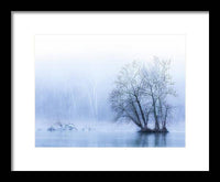 Blue Winter Fog on the River - Framed Print