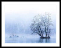 Blue Winter Fog on the River - Framed Print