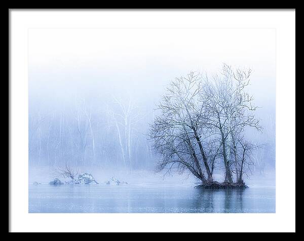 Blue Winter Fog on the River - Framed Print