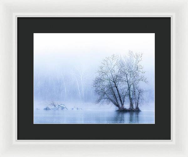 Blue Winter Fog on the River - Framed Print