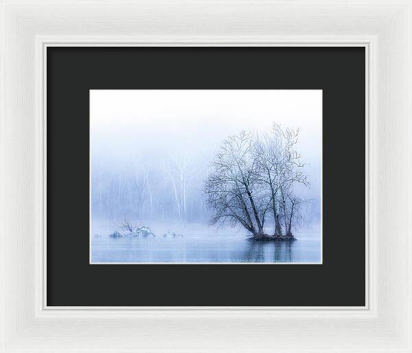 Blue Winter Fog on the River - Framed Print