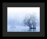 Blue Winter Fog on the River - Framed Print