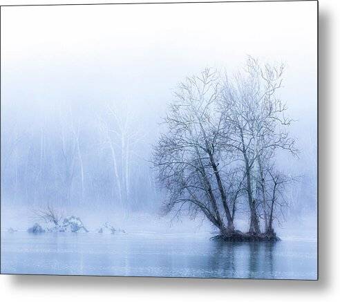 Blue Winter Fog on the River - Metal Print