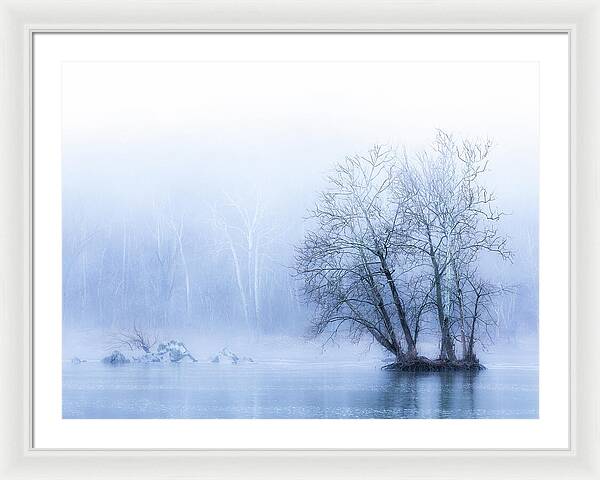 Blue Winter Fog on the River - Framed Print