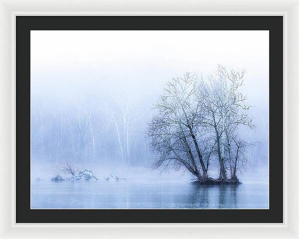 Blue Winter Fog on the River - Framed Print