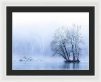 Blue Winter Fog on the River - Framed Print