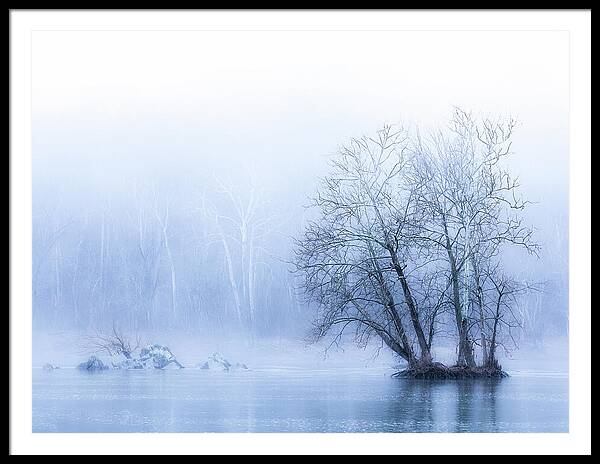 Blue Winter Fog on the River - Framed Print