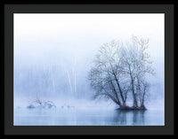 Blue Winter Fog on the River - Framed Print