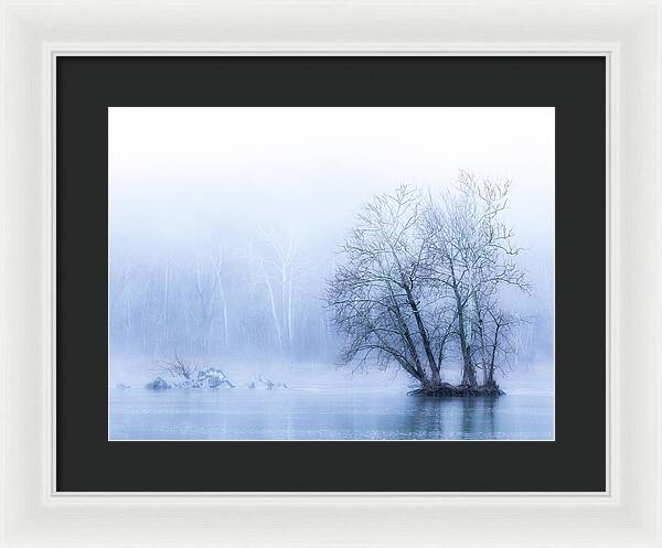 Blue Winter Fog on the River - Framed Print