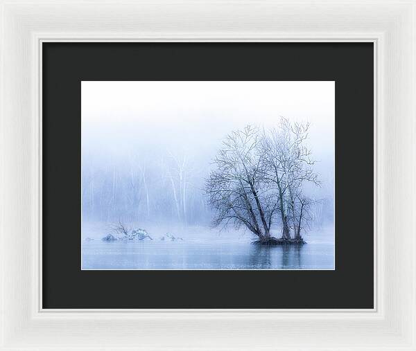 Blue Winter Fog on the River - Framed Print