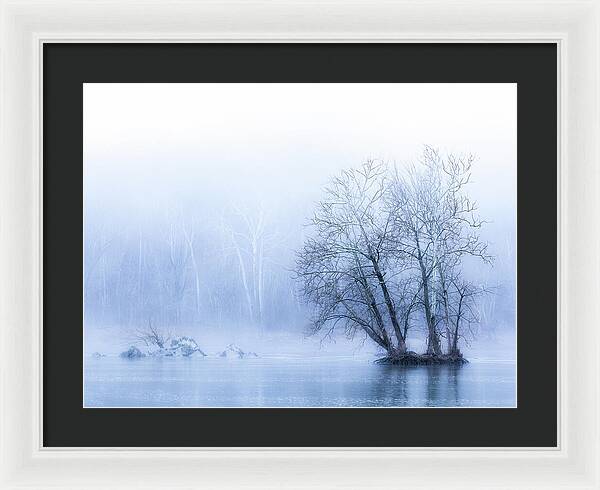 Blue Winter Fog on the River - Framed Print